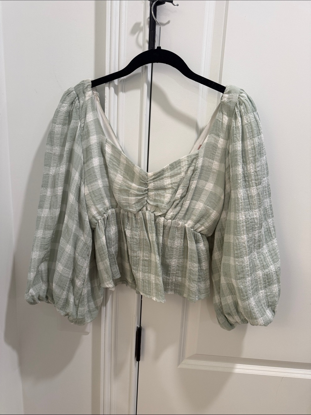 Show Me Your MuMu Sage Green Plaid Peasant Blouse